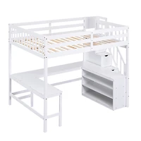 Streamdale Loft Bed with Desk, Shelves, and Staircase, Gray