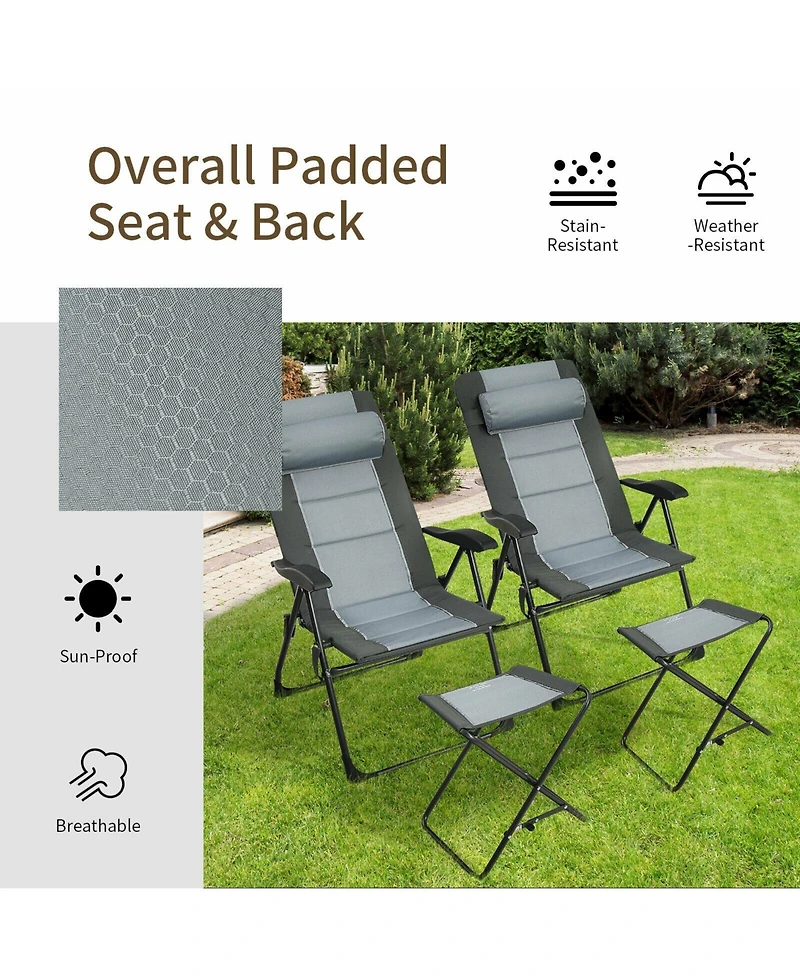 Slickblue Set of 2 Patiojoy Patio Folding Dining Chair with Ottoman Set Recliner Adjustable-Grey