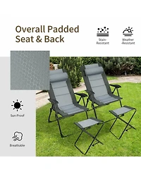 Slickblue Set of 2 Patiojoy Patio Folding Dining Chair with Ottoman Set Recliner Adjustable-Grey