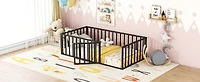 Streamdale Twin Metal Floor Bed Frame with Fence and Door, White