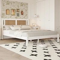 Streamdale Queen Rattan Platform Bed with White Frame
