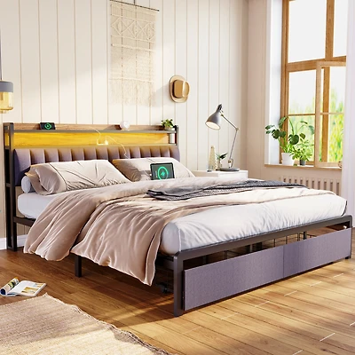 Streamdale King Bed Frames With Storage and Led Platform Frame
