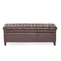 Streamdale Cancia Faux Leather Tufted Storage Ottoman with Espresso Wood Frame