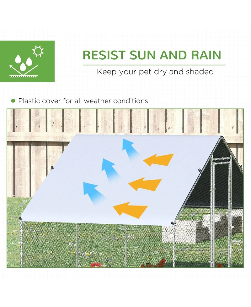 Simplie Fun Metal Chicken Coop Run with Cover, Walk-In Outdoor Poultry Pen for Rabbits, Ducks, Large Hen House for Yard, 10' x 6.5' x 6.5', Silver