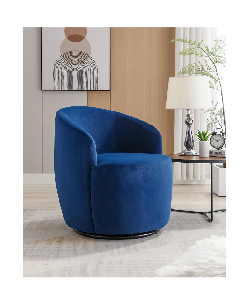 Streamdale Furniture Velvet Fabric Swivel Accent Armchair Barrel Chair With Powder Coating Metal Ring