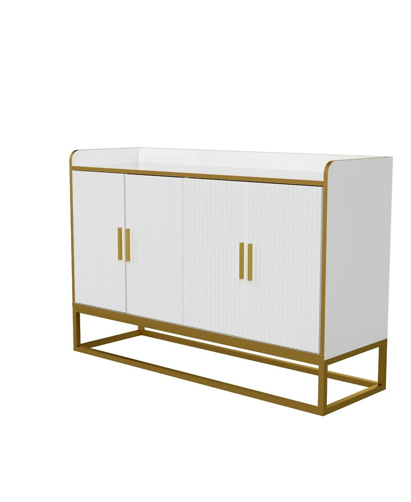 Modern Kitchen Buffet Storage Cabinet Cupboard White Gloss With Metal Legs For Living Room Kitchen