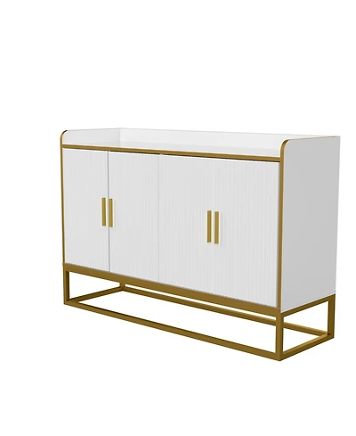 Modern Kitchen Buffet Storage Cabinet Cupboard White Gloss With Metal Legs For Living Room Kitchen