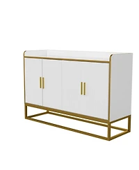 Modern Kitchen Buffet Storage Cabinet Cupboard White Gloss With Metal Legs For Living Room Kitchen