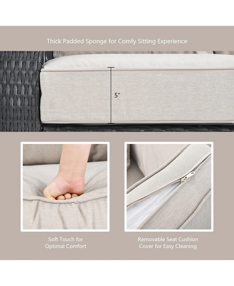 Slickblue 4 Pieces Patio Wicker Furniture Set Loveseat Sofa Coffee Table with Cushion-Beige