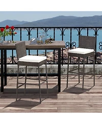 Slickblue Patio Cushioned Wicker Barstools with Cozy Footrest