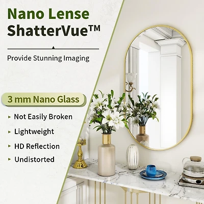 Homlux Oval Wall Mounted Mirror 20"x36" in Gold