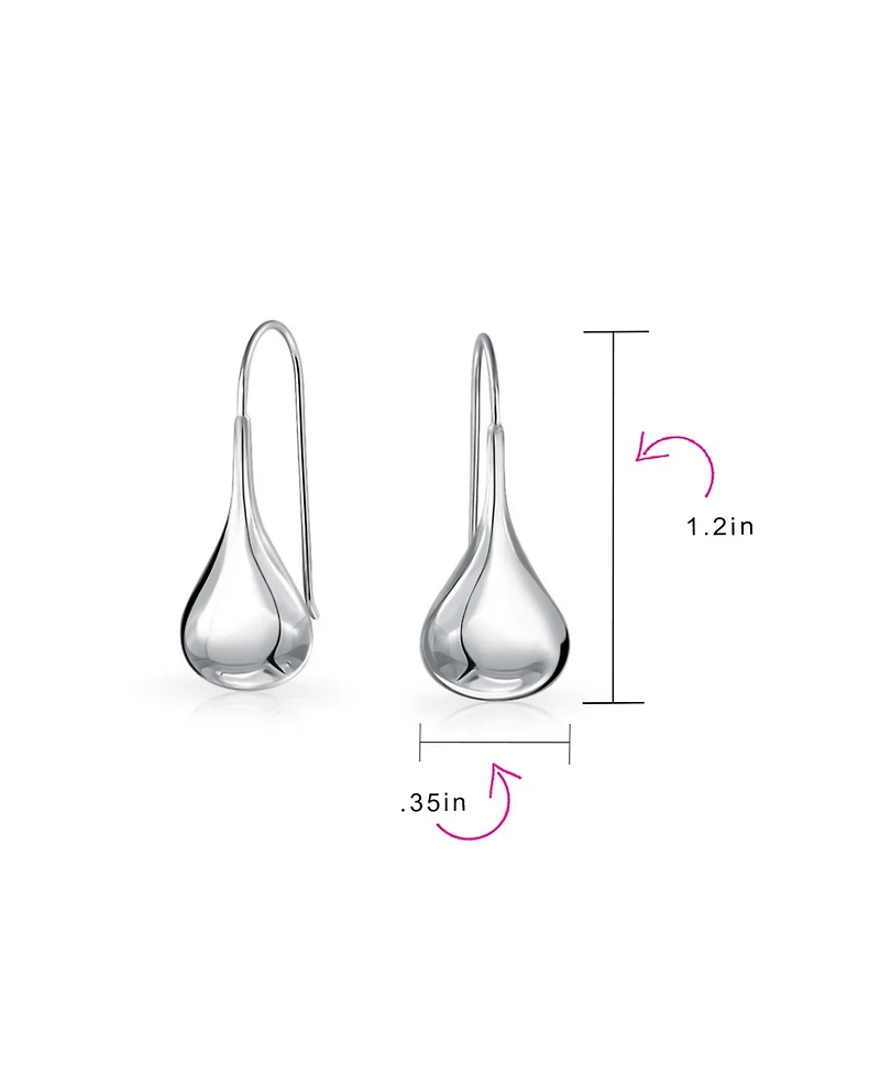 Bling Jewelry Simple Plain Puffed Teardrop Pear Shaped Rain Drop Earrings Fishhook Threader Polish Sterling Silver 1.2 Inch