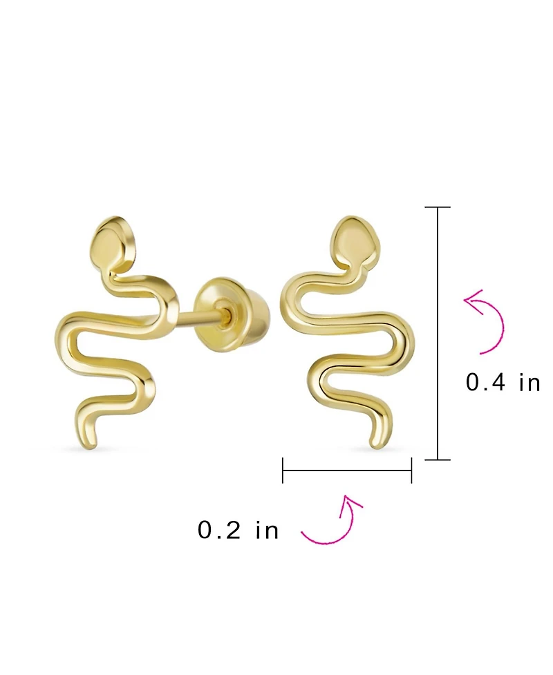Bling Jewelry Minimalist Tiny Mini Garden Reptile Serpent Snake Stud Earrings 14K Yellow Gold Safety Clutch Screw back
