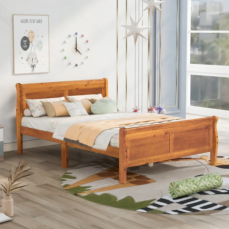 Streamdale Full Wood Platform Bed With Headboard And Wooden Slat Support