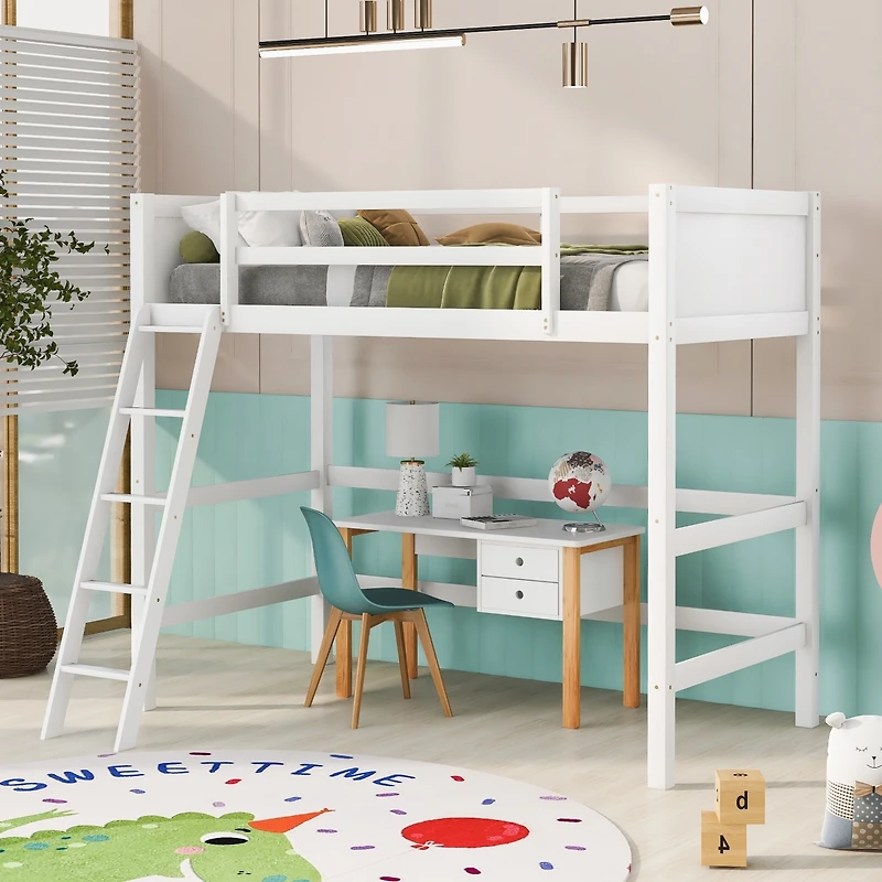 Streamdale Solid Wood Twin Loft Bed With Ladder