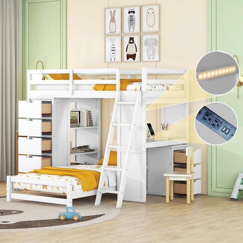Streamdale Twin Over Twin Bunk Bed With Led Light And Usb Ports