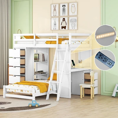 Streamdale Twin Over Twin Bunk Bed With Led Light And Usb Ports
