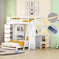 Streamdale Twin Over Twin Bunk Bed With Led Light And Usb Ports