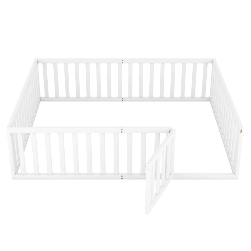 Streamdale Queen Wood Floor Bed Frame With Fence And Door