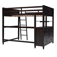 Streamdale Espresso Wooden Loft Bed with Desk and Drawers