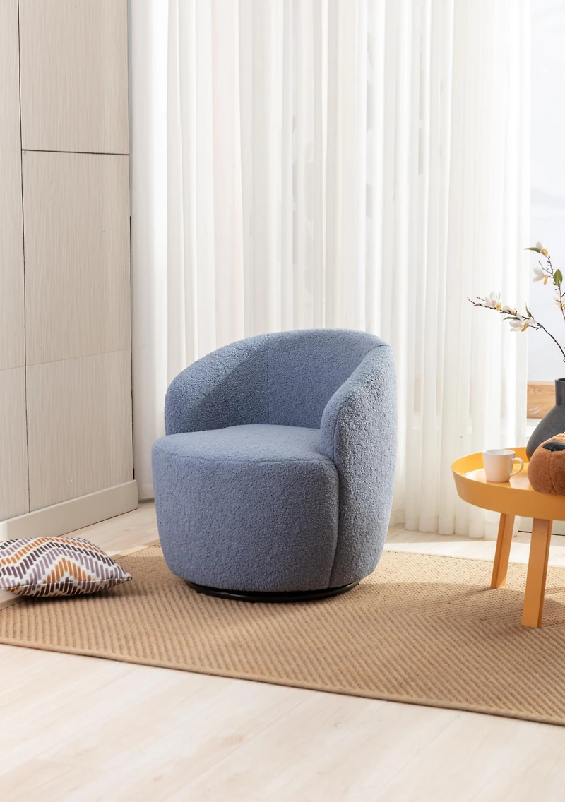 Simplie Fun Teddy Fabric Swivel Accent Armchair Barrel Chair With Powder Coating Metal Ring
