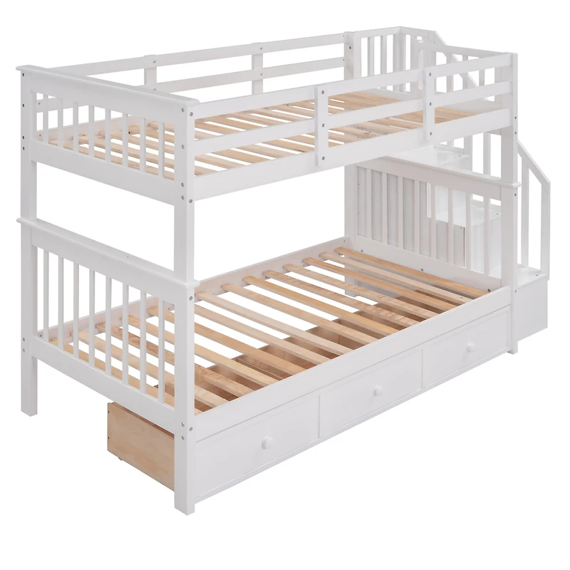 Streamdale Stairway Twin-Over-Twin Bunk Bed With Three Drawers For Bedroom, Dorm