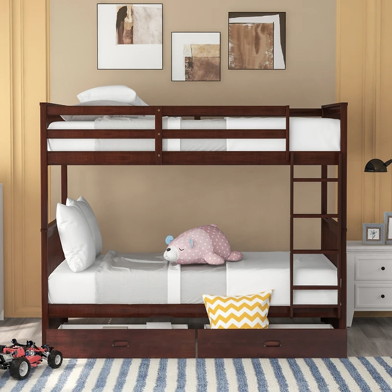 Streamdale Twin-Over-Twin Bunk Bed With Ladders And Two Storage Drawers