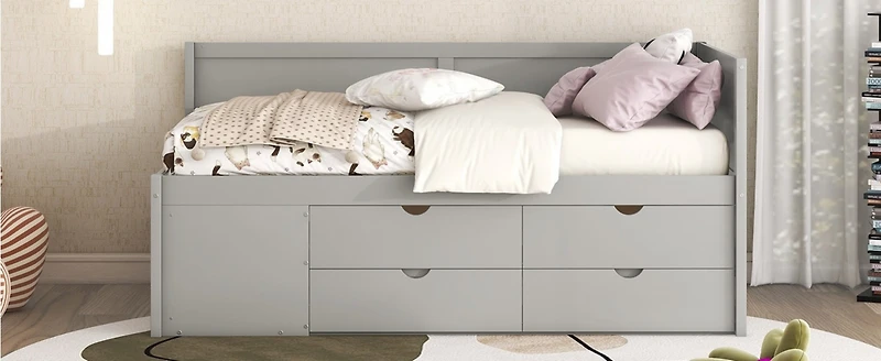 Streamdale Twin Daybed With Drawers And Shelves, Gray