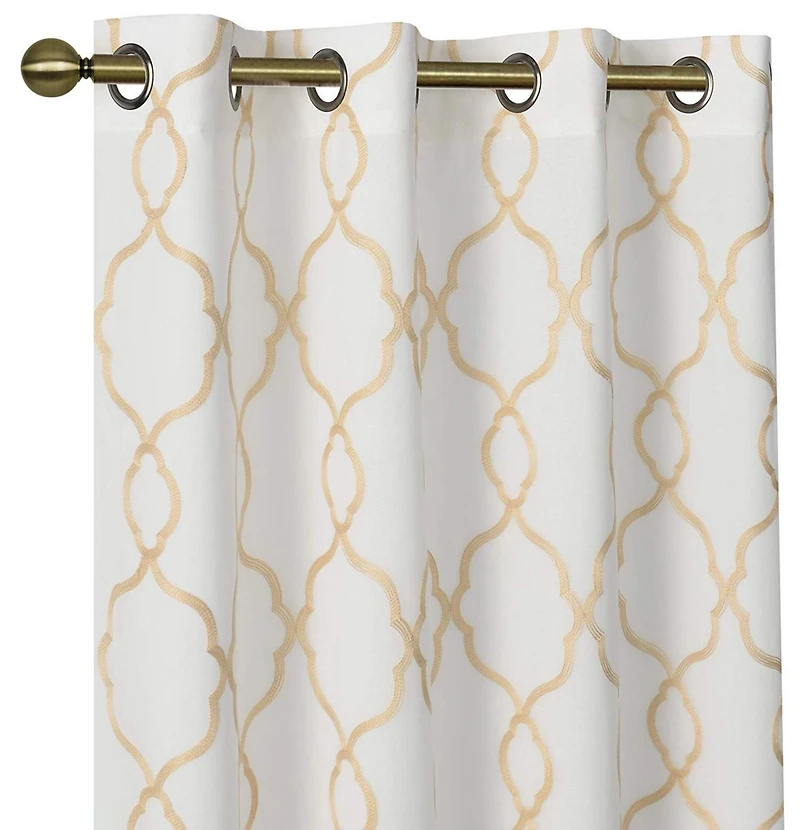 Kate Aurora 2 Pack Geo Trellis Double Layered Sheer Embroidered Grommet Curtains