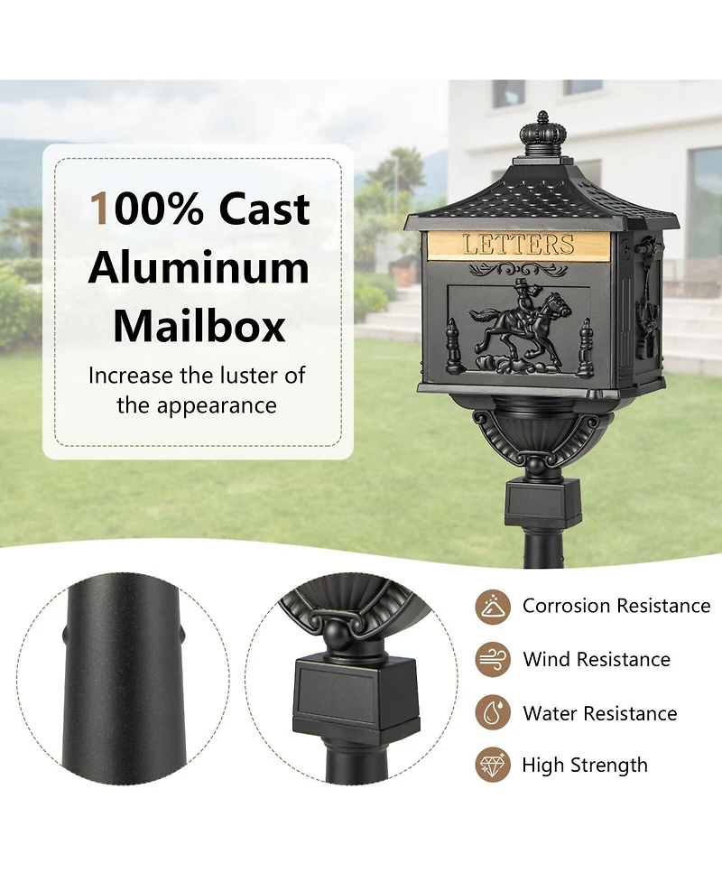 Slickblue Retro Cast Aluminum Mailbox Security Postal Letter Box with Baffle Door