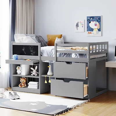 Streamdale Twin Low Loft Bed With Rolling Desk, Shelf And Drawers