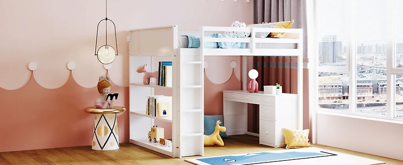 Streamdale Full Loft Bed With Ladder, Shelves, And Desk
