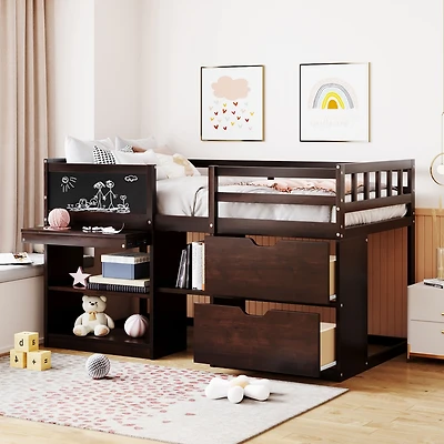 Streamdale Twin Low Loft Bed With Rolling Desk, Shelf And Drawers