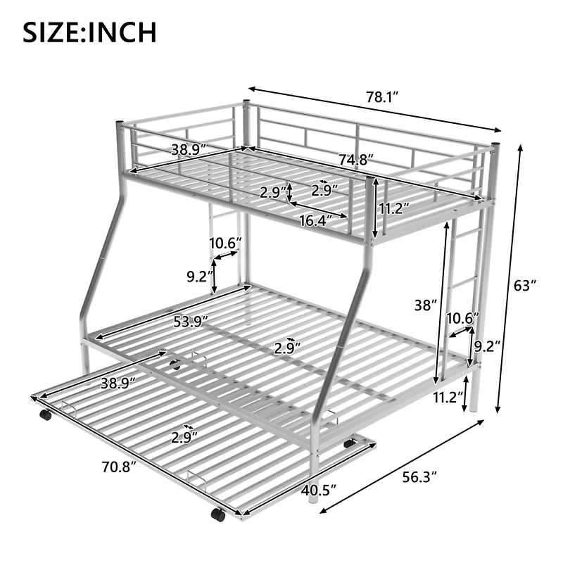 Streamdale Twin over Full Bunk Bed with Trundle and Ladders