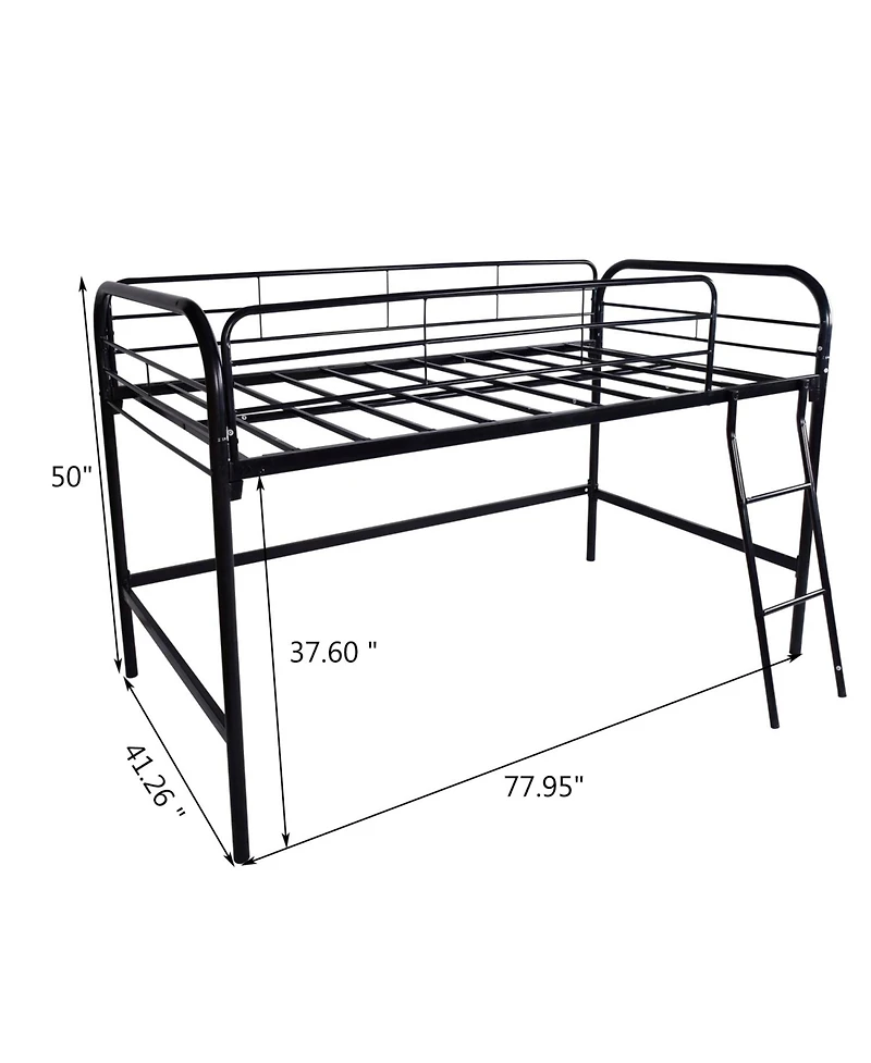 Simplie Fun Metal Twin Loft Bed, Twin Size High Loft Bed