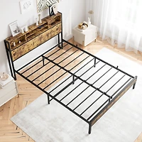 Simplie Fun Queen Bed Frame with Storage Headboard and Charging Station