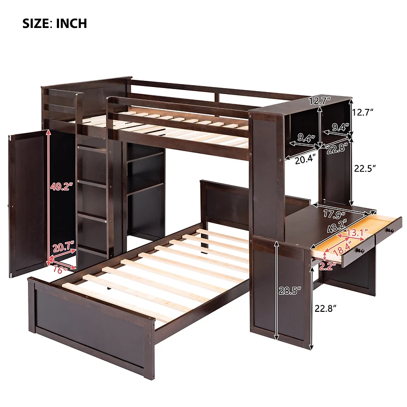 Streamdale Twin Loft Bed With A Stand-Alone Bed, Shelves, Desk, And Wardrobe