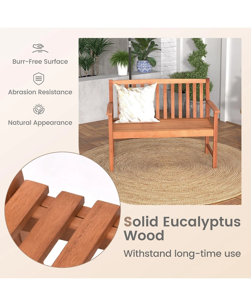 Slickblue 2-Seat Patio Wood Bench with Cozy Armrests and Backrest