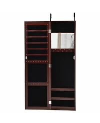 Sugift Full Length Mirror Jewelry Cabinet with Ring Slots and Necklace Hooks-Brown