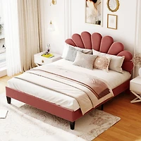 Streamdale Velvet Flower Platform Bed, Queen