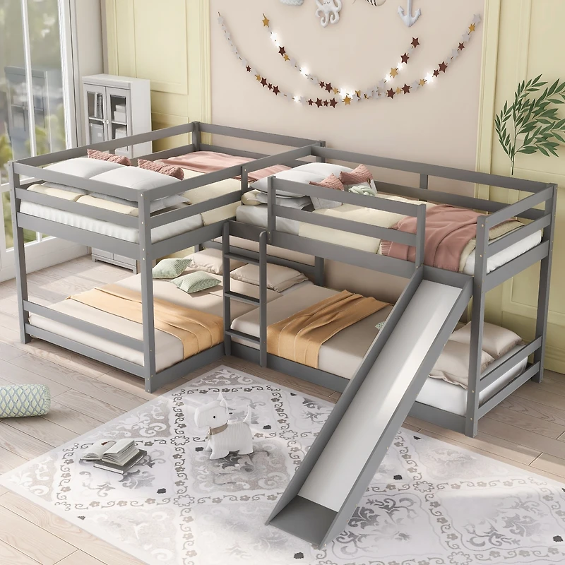 Streamdale Full And Twin L-Shaped Bunk Bed With Slide Short Ladder