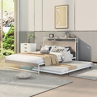 Streamdale Queen Metal Platform Bed w/ Trundle, USBs