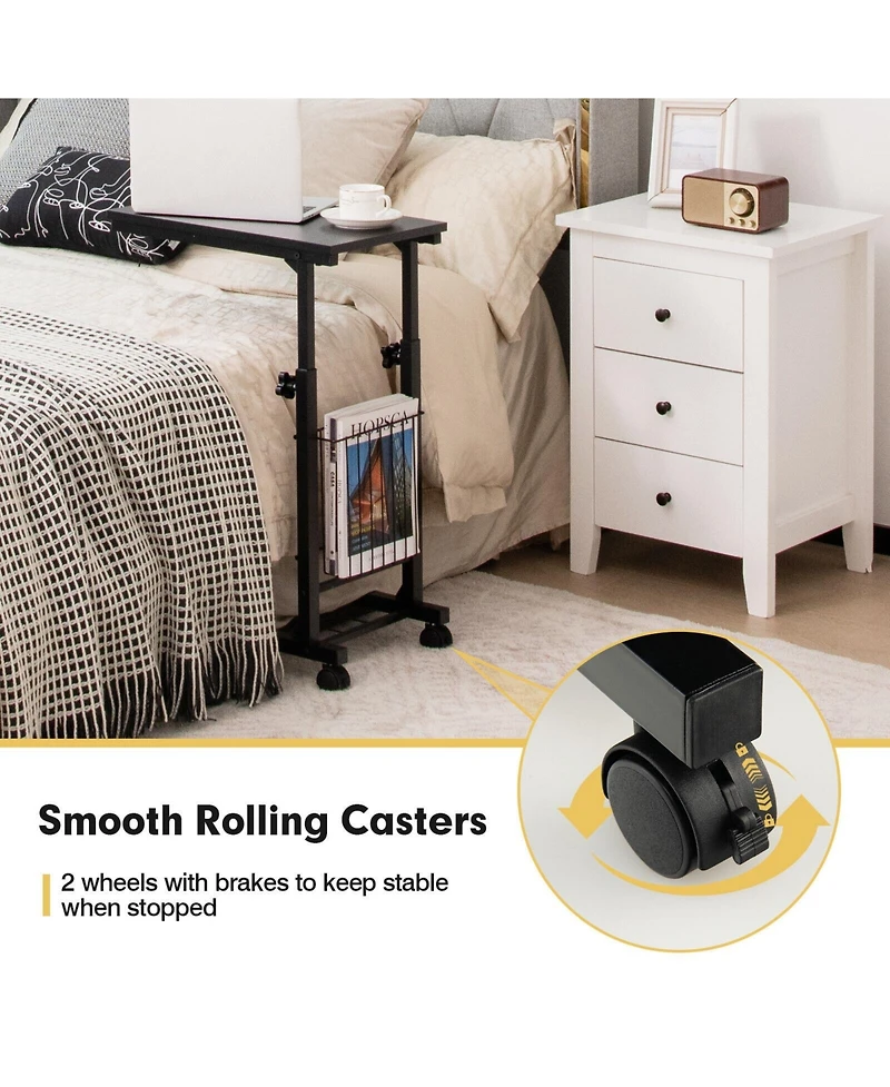 Slickblue Adjustable C-shape Sofa Side Table with Storage Basket