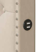 Streamdale Gray Upholstered Queen Platform Bed with Trundle & Usb Ports