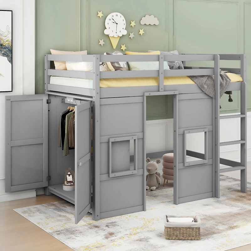 Streamdale Twin Loft Bed with Storage and Windows