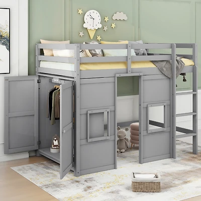 Streamdale Twin Loft Bed with Storage and Windows