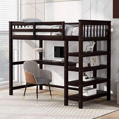 Streamdale Twin Loft Bed With Storage Shelves And Under-Bed Desk
