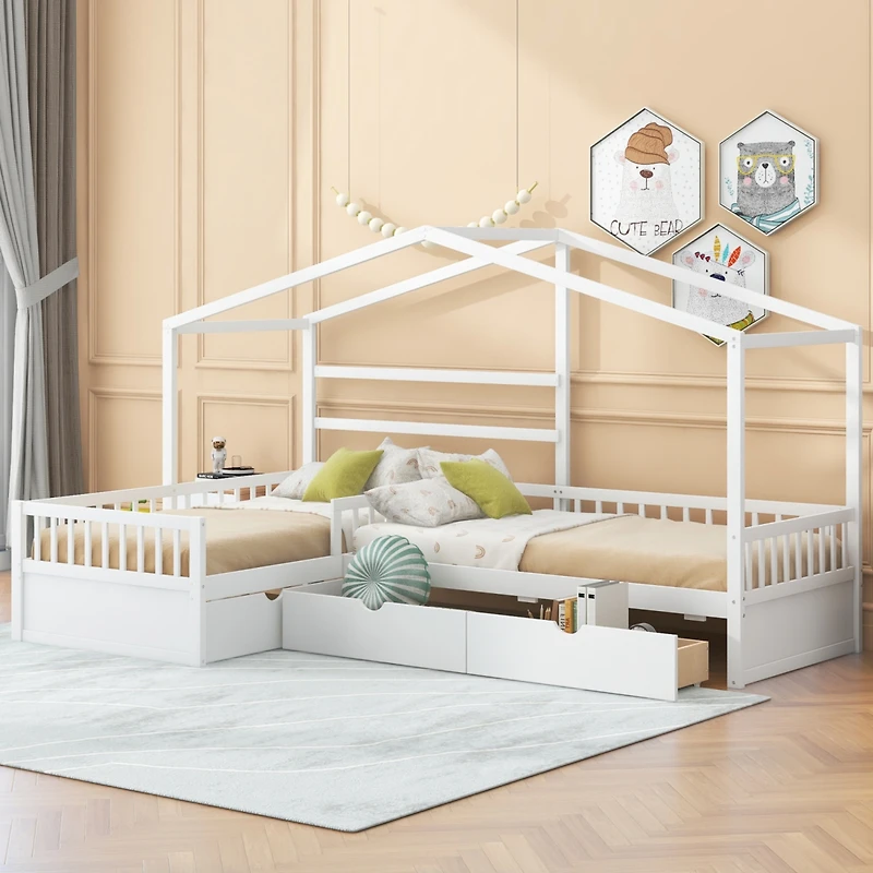 Streamdale Twin House Platform Bed With Three Storage Drawers