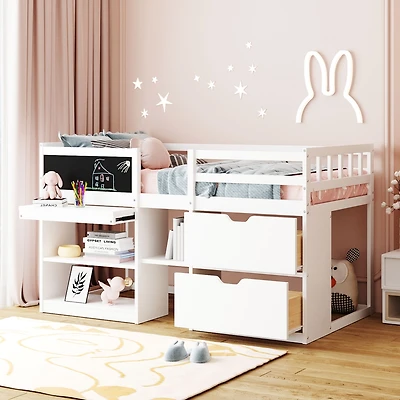 Streamdale Twin Low Loft Bed With Rolling Desk, Shelf And Drawers