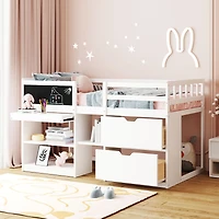 Streamdale Twin Low Loft Bed With Rolling Desk, Shelf And Drawers